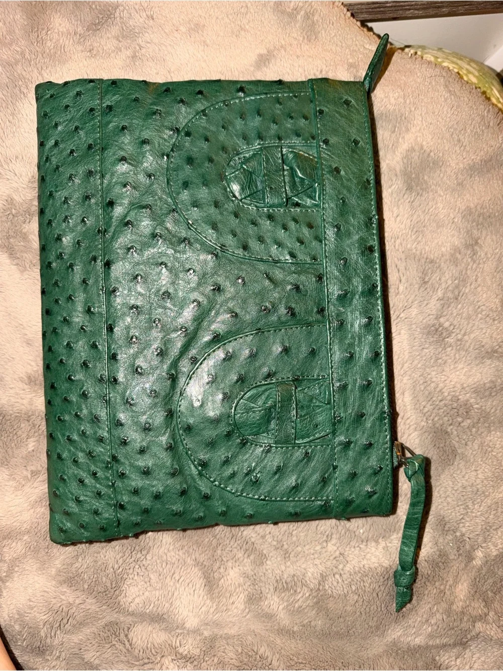 Rare Vintage Genuine Ostrich Leather Clutch Bag Emerald Green Exotic Skin